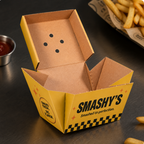 Personalisierte und individuell gestaltete, kubische Burger-Schachteln als stabile Boxen, mit vollflächigem Druck ohne Einschränkungen
