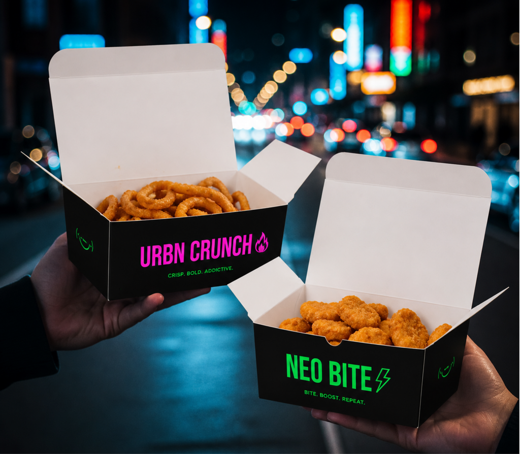 Personalisierte und individuelle Take-away-Verpackungen (Menüboxen) mit unbegrenztem vollflächigem Druck