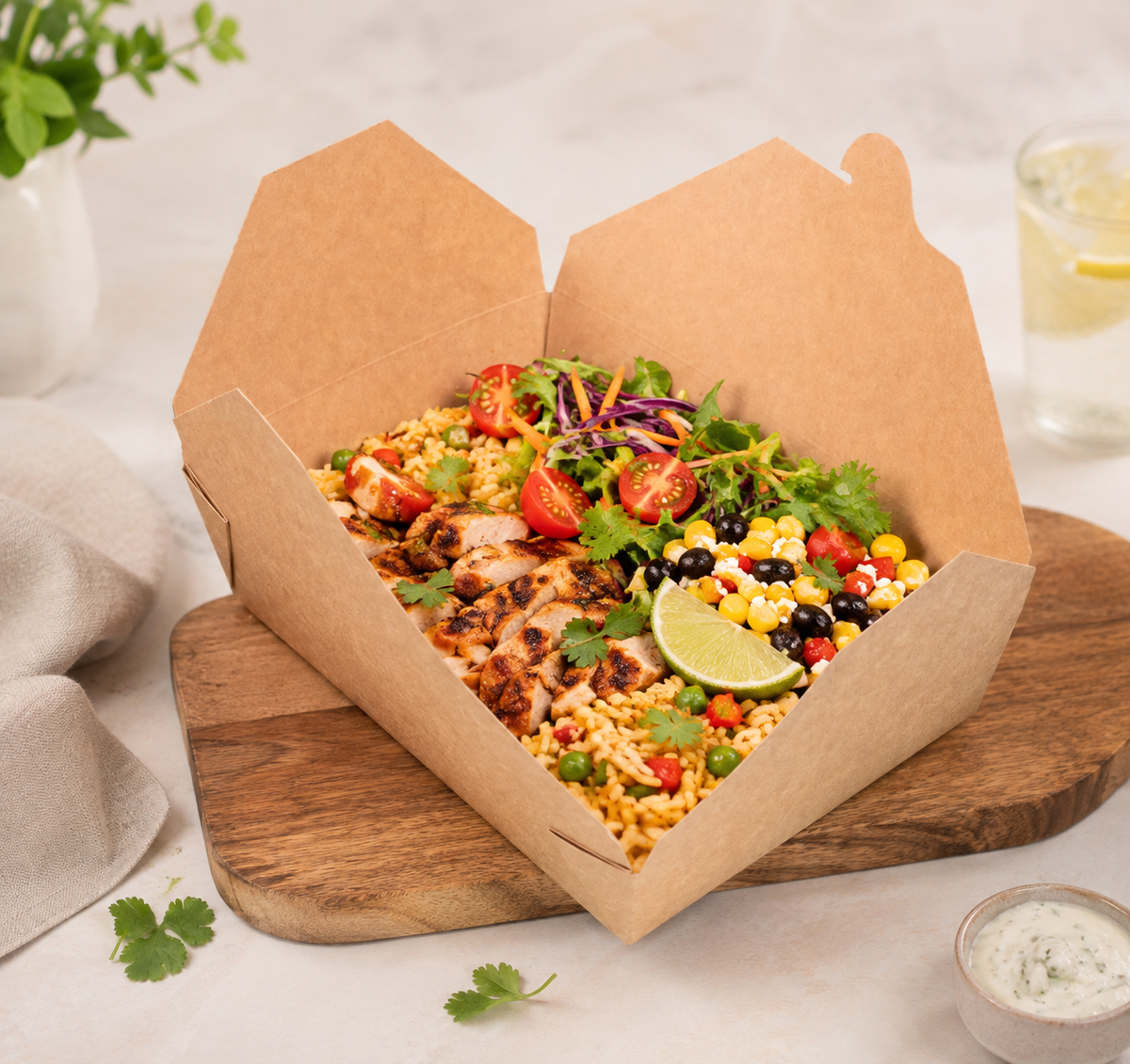 Standardmäßige, unbedruckte Eco-Kraft-Takeaway-Boxen, ohne Namen/ohne Design