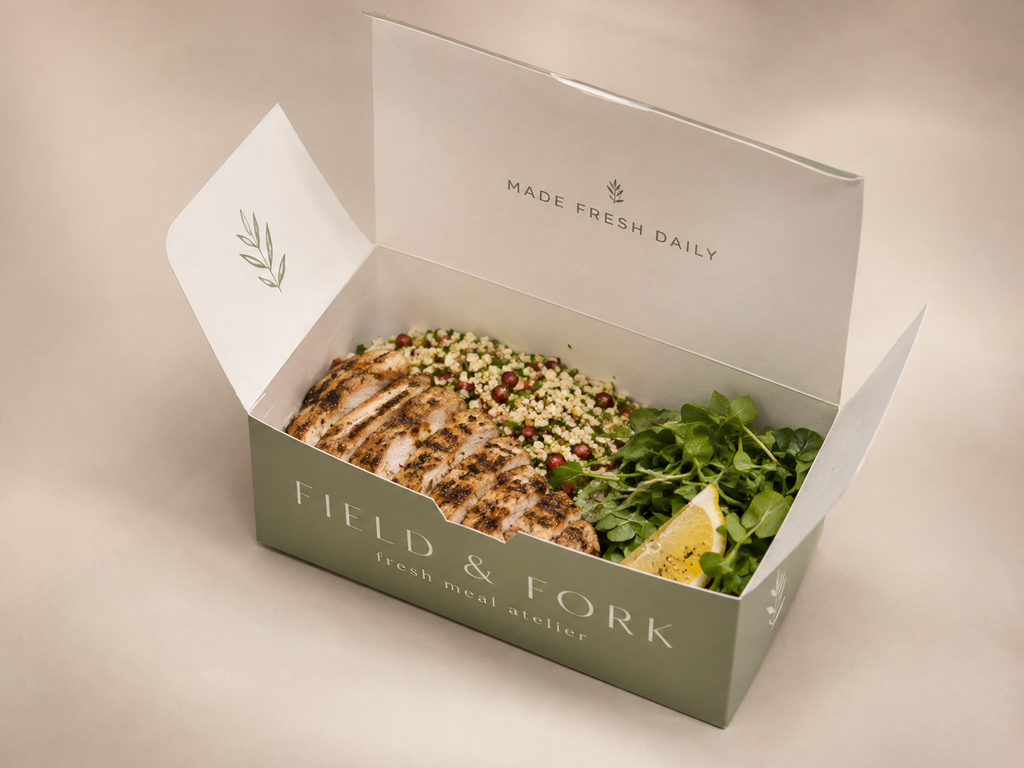 Personalisierte und individuelle Take-away-Verpackungen (Menüboxen) mit unbegrenztem vollflächigem Druck