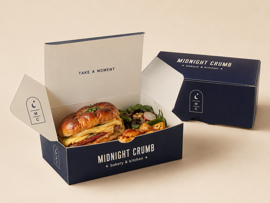 Personalisierte und individuelle Take-away-Verpackungen (Menüboxen) mit unbegrenztem vollflächigem Druck