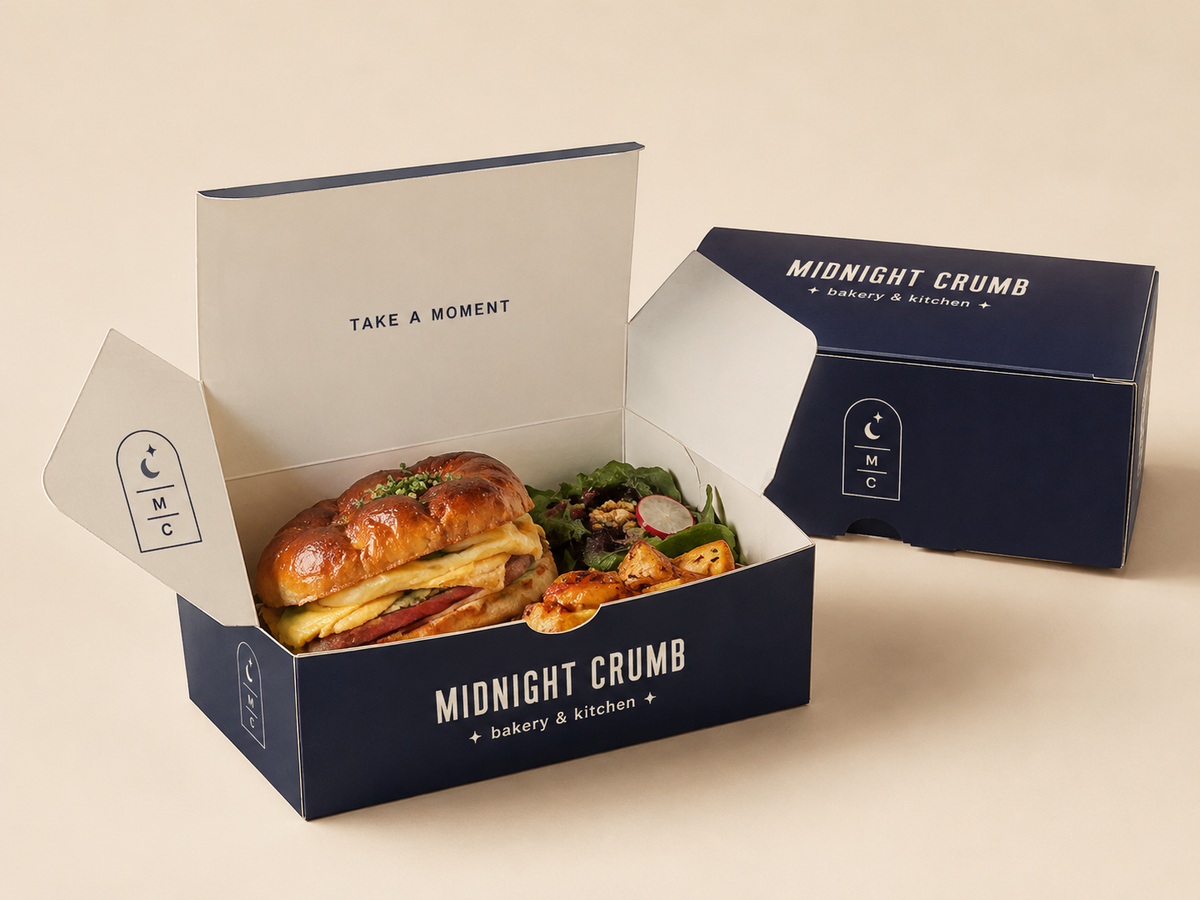 Personalisierte und individuelle Take-away-Verpackungen (Menüboxen) mit unbegrenztem vollflächigem Druck