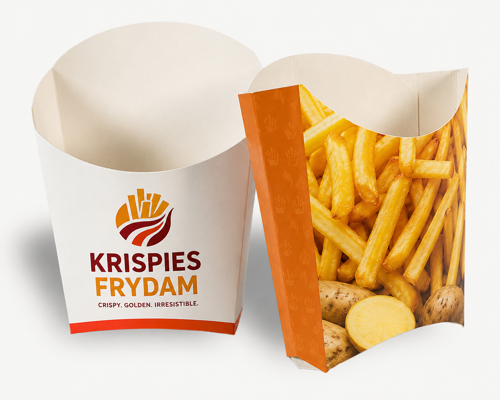 Personalisierte und individuelle Pommes-Frites-Schachteln (Scoops) mit unbegrenztem Allover-Druck