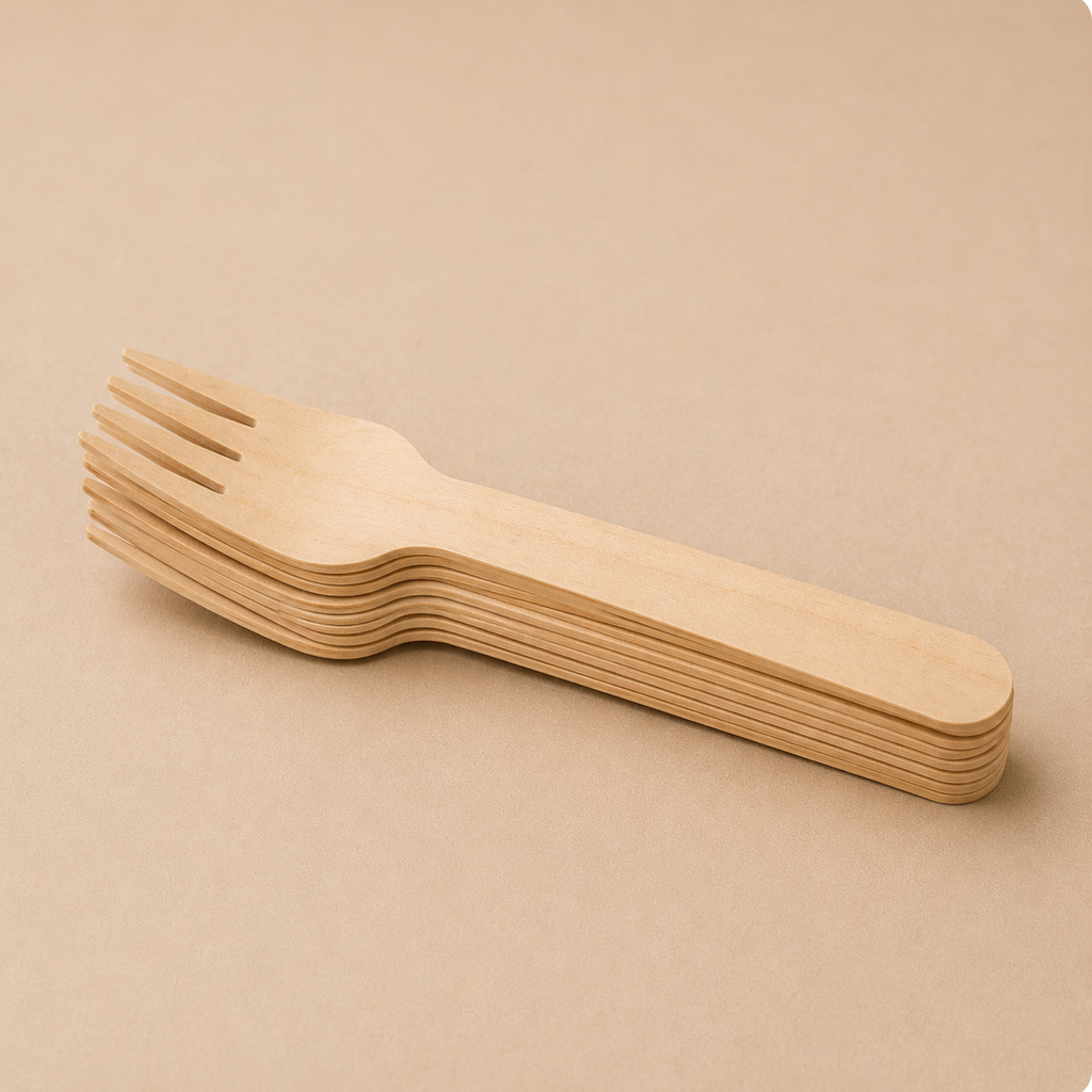Standard, unbedruckte, nachhaltige Einweggabeln aus Holz