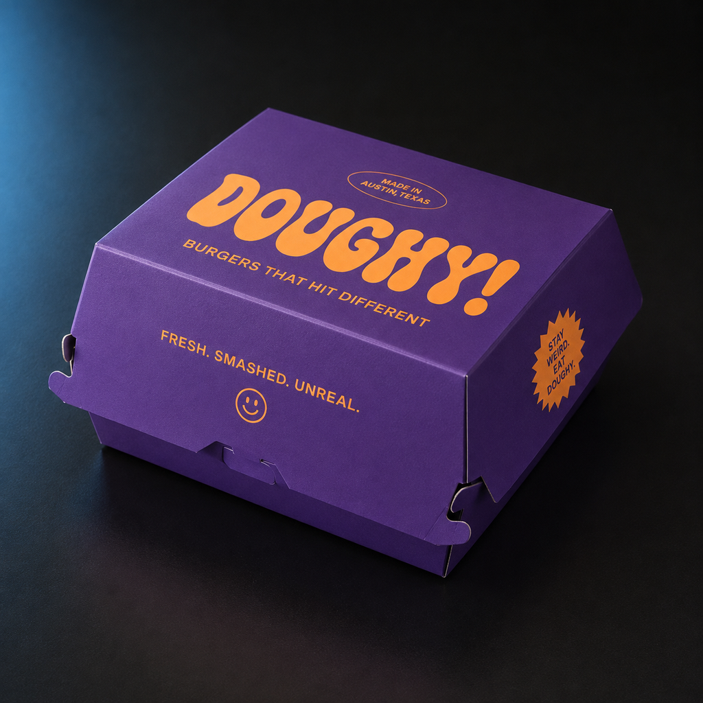 Personalisierte und individuell gestaltbare Classic-Burger-Boxen, vollflächiger Druck ohne Begrenzung
