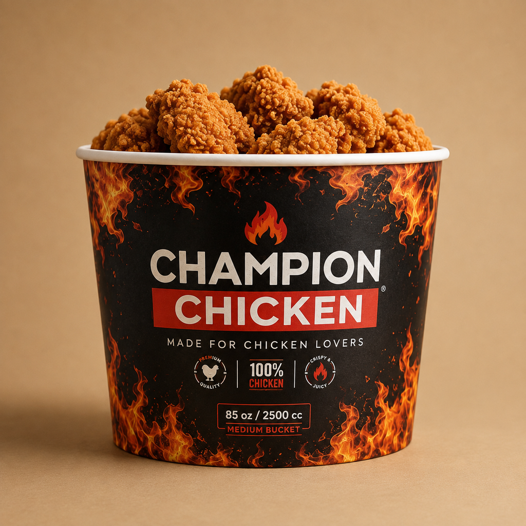 Personalisierte und individuell gestaltbare Chicken-Buckets, vollflächiger Druck ohne Limit