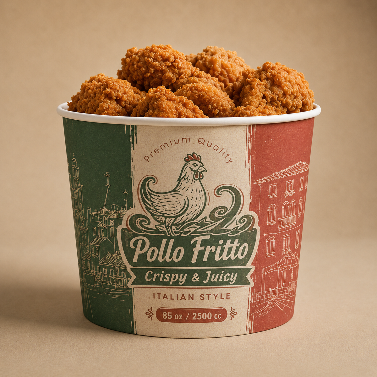 Personalisierte und individuell gestaltbare Chicken-Buckets, vollflächiger Druck ohne Limit