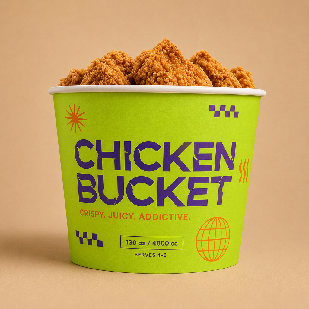 Personalisierte und individuell gestaltbare Chicken-Buckets, vollflächiger Druck ohne Limit