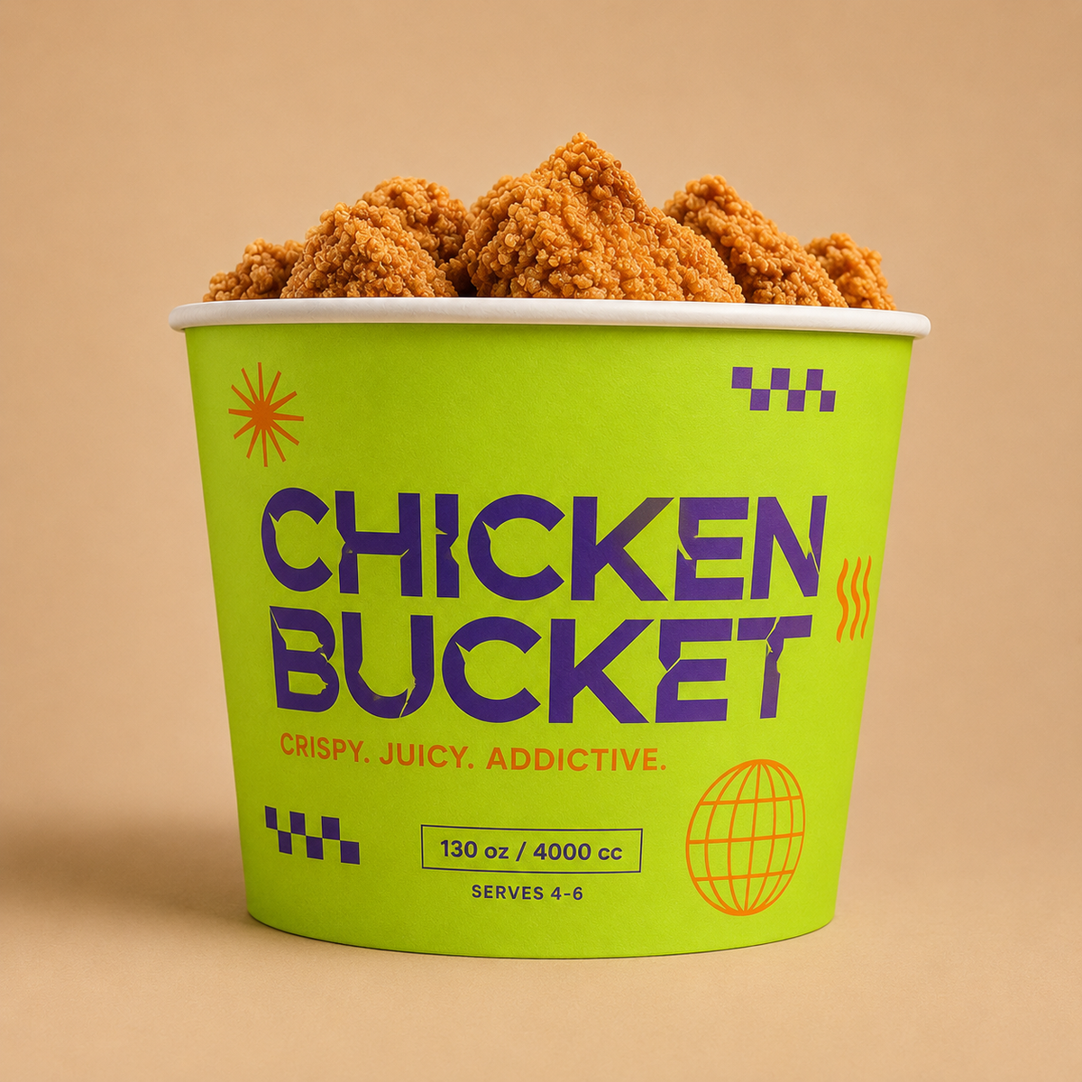 Personalisierte und individuell gestaltbare Chicken-Buckets, vollflächiger Druck ohne Limit